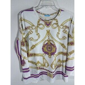 J. McLaughlin Women’s Signature Shirt Cream Gold Plum Sz Large Westminster